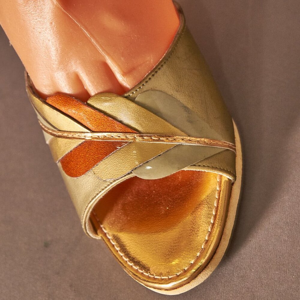 1950s Carved Heeled Metallic Peep Toes Heels Slides